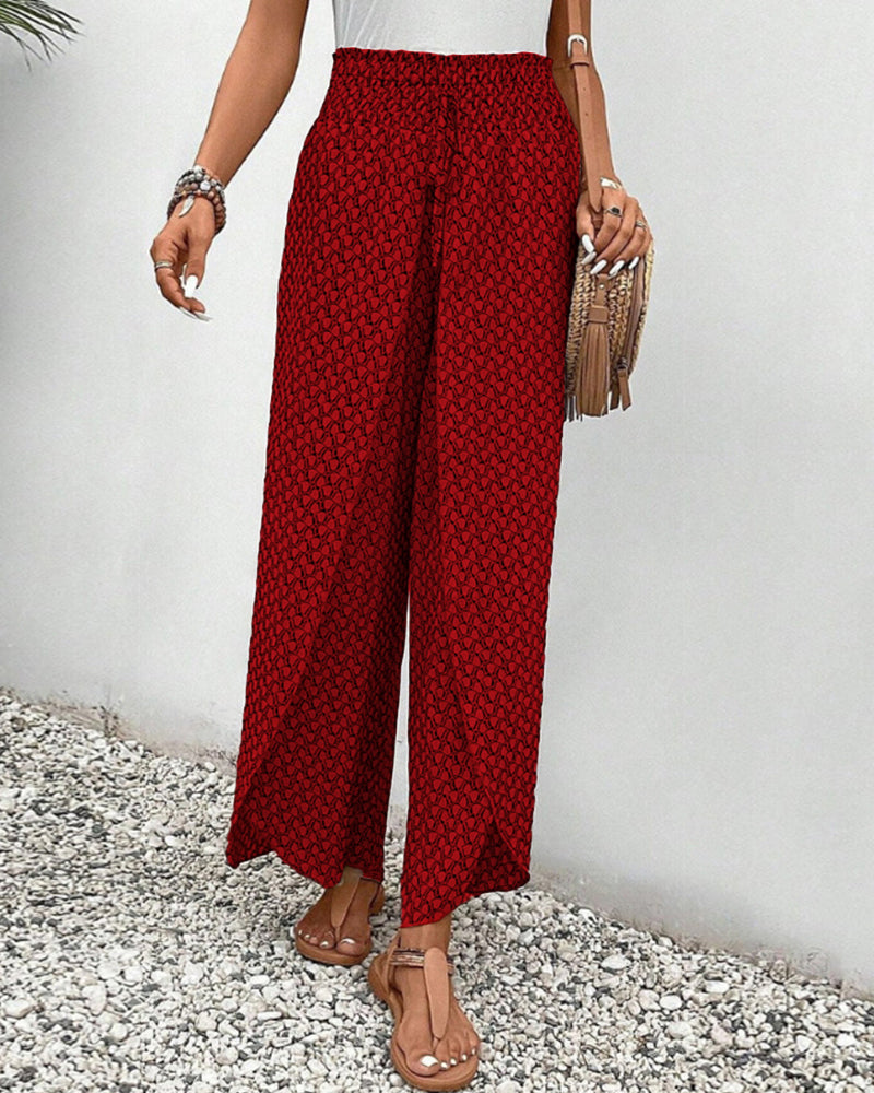 High-waisted women's trousers with geometric pattern – Sapphira
