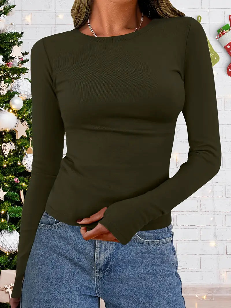 Ladies' Long Sleeve Top with Round Neck for Autumn & Winter – Vivienne
