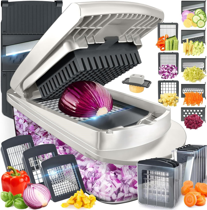 10-in-1 Vegetable Slicer with 8 Blades – Faster Cutting, Chopping, and Grating!-Grey-Nora Luxe