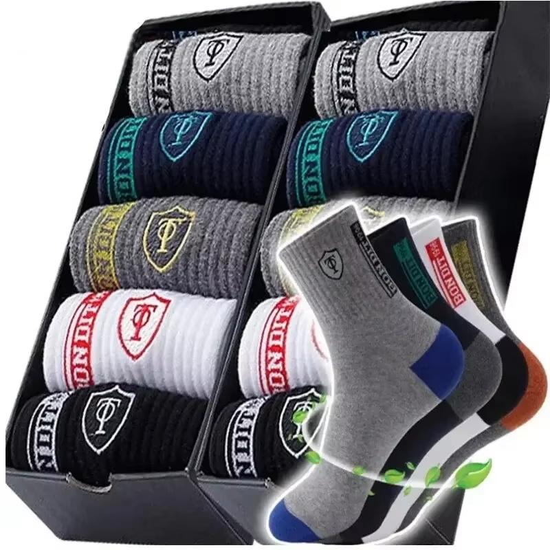 10 PAIRS OF BREATHABLE BAMBOO MEN'S SPORTS SOCKS - ANTI-SLIP-5 pairs DP088-Nora Luxe