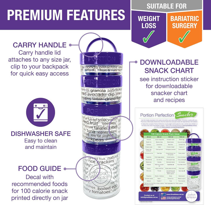 100-Calorie Snack Portion Control Containers - Stackable Set-Purple-Nora Luxe