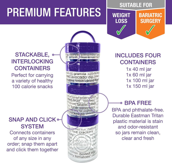 100-Calorie Snack Portion Control Containers - Stackable Set-Purple-Nora Luxe