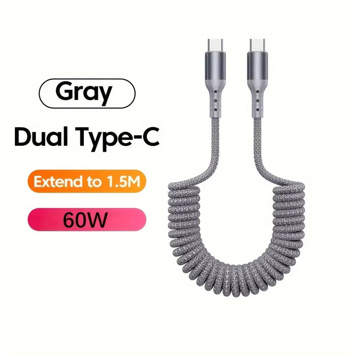 100W USB-C Spring Charging Cable with High-Speed Data Transfer – Buy 1, Get 1 FREE-B USB TO C-State of Style