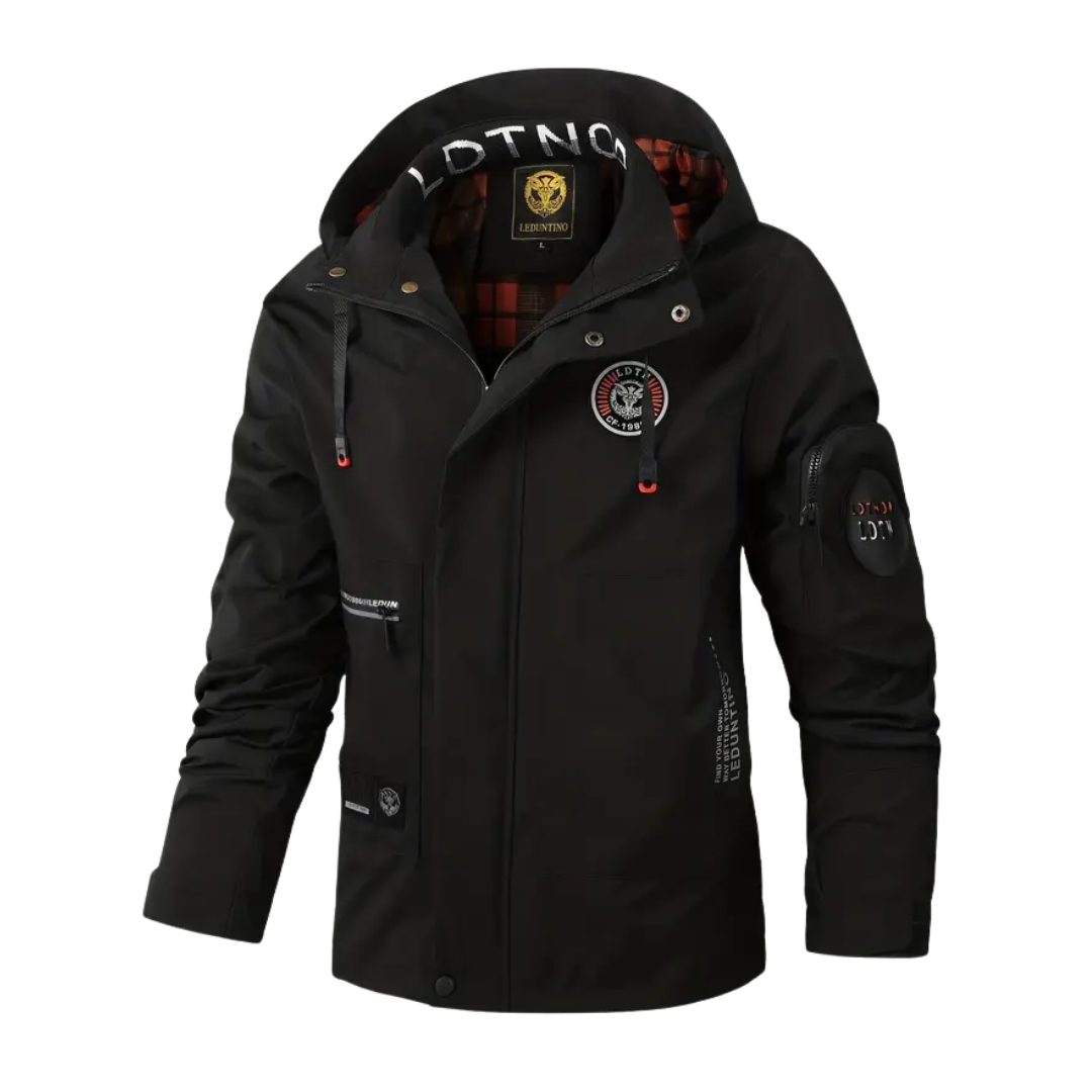 Men's outdoor jacket waterproof with hood & checked lining - Jorrit