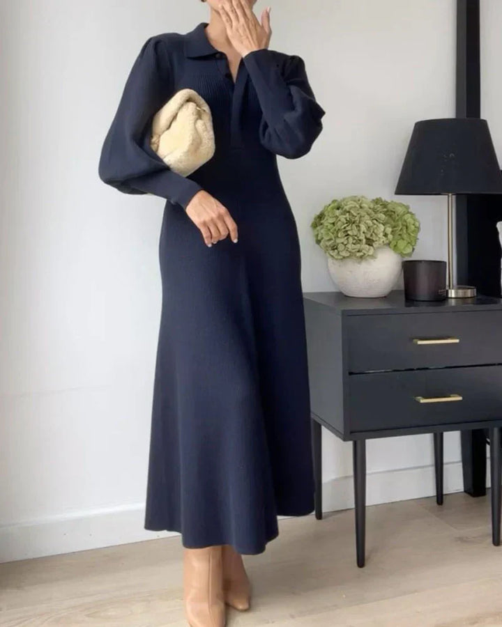 Knitted Midi Dress with Collar – Loranza