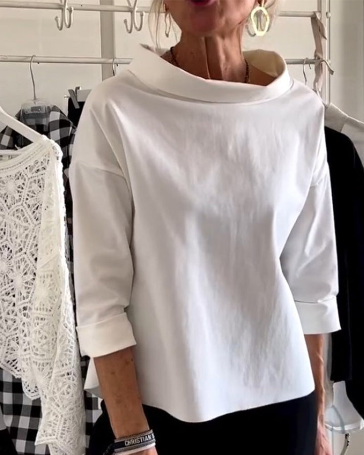 Ladies' autumn blouse with a high collar and 3/4 sleeves – Mireille
