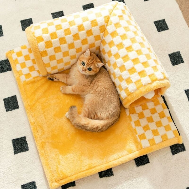 2-in-1 Cat Tunnel Bed - FurryFun-Yellow-S-Nora Luxe