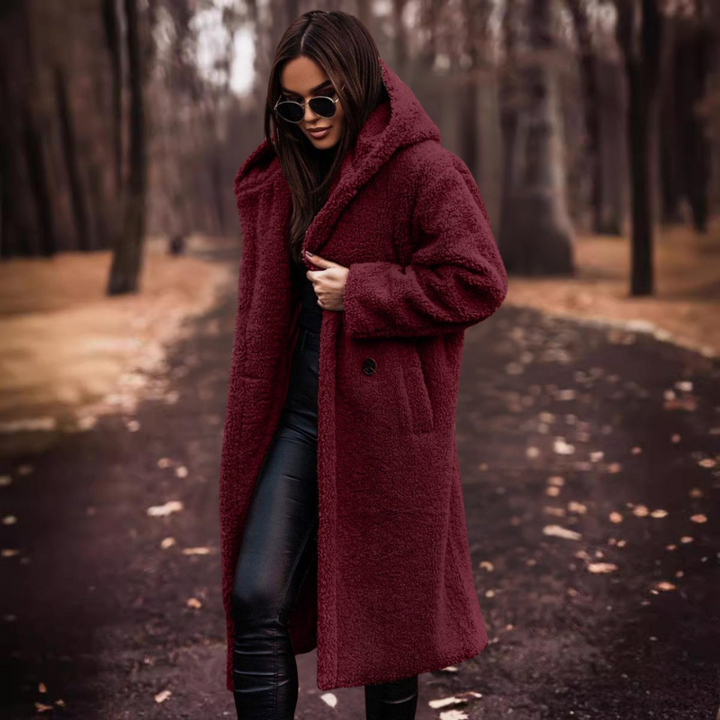 Long women's teddy coat with hood – Maren
