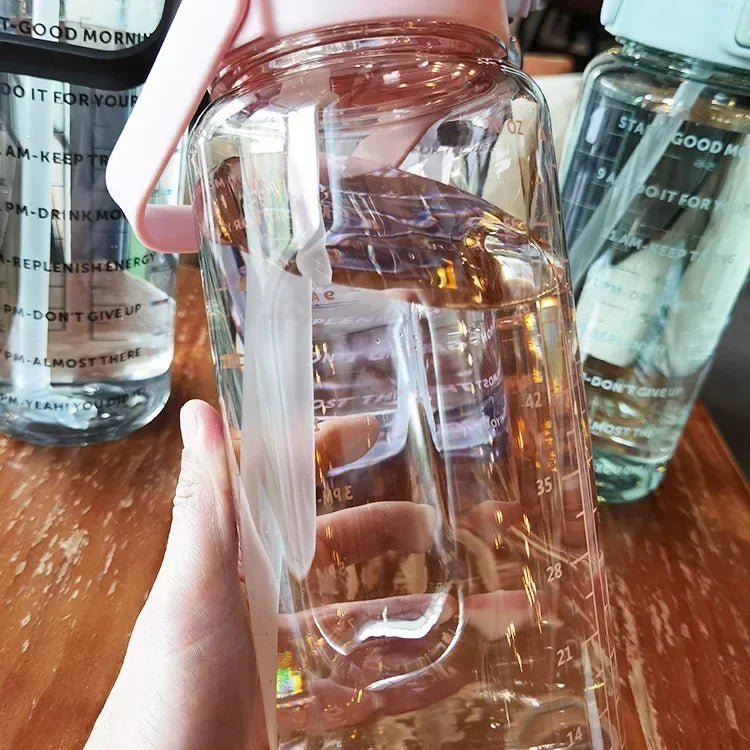 2L PORTABLE WATER BOTTLE WITH STRAW AND TIME MARKING FOR SPORTS & FITNESS-Nora Luxe