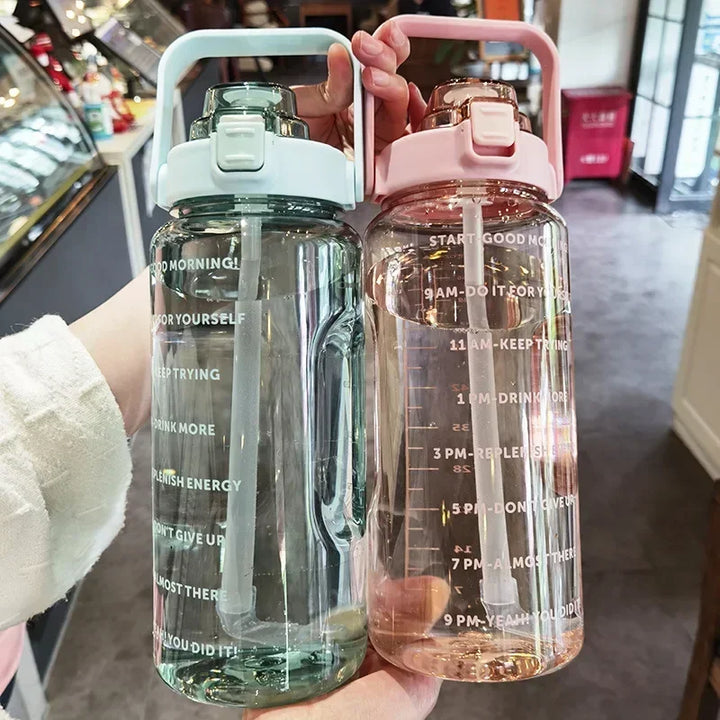 2L PORTABLE WATER BOTTLE WITH STRAW AND TIME MARKING FOR SPORTS & FITNESS-Nora Luxe