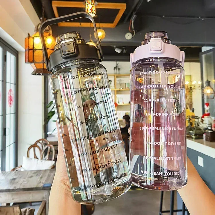 2L PORTABLE WATER BOTTLE WITH STRAW AND TIME MARKING FOR SPORTS & FITNESS-Nora Luxe