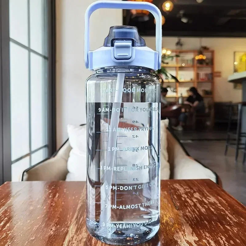 2L PORTABLE WATER BOTTLE WITH STRAW AND TIME MARKING FOR SPORTS & FITNESS-Nora Luxe