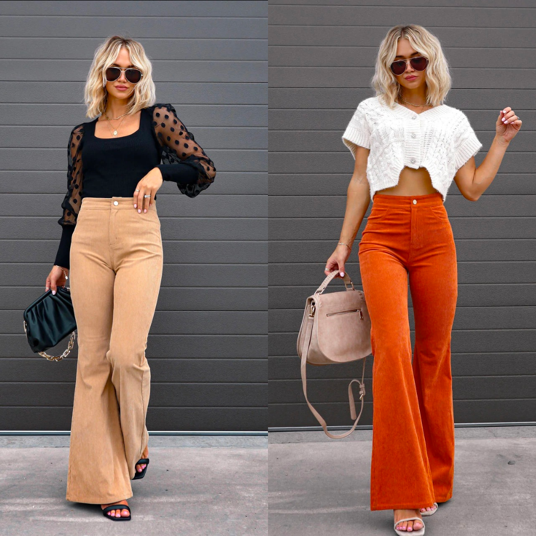 Ladies' wide-leg trousers made from organic cord with a high waist – Elegance Spice