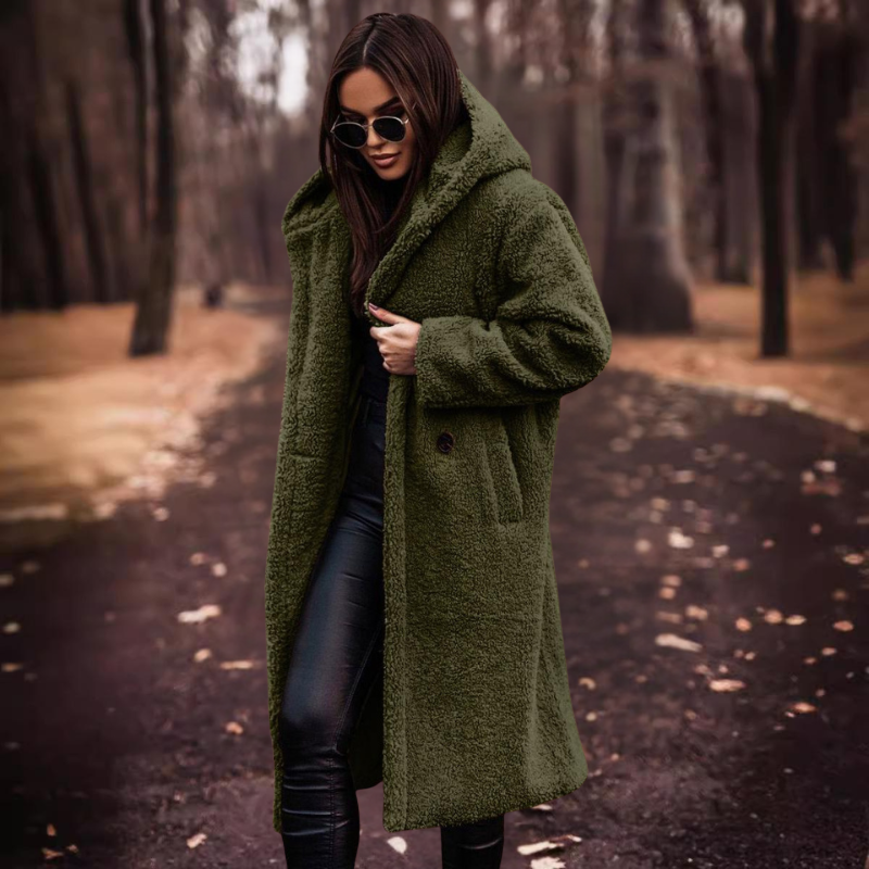Long women's teddy coat with hood – Maren
