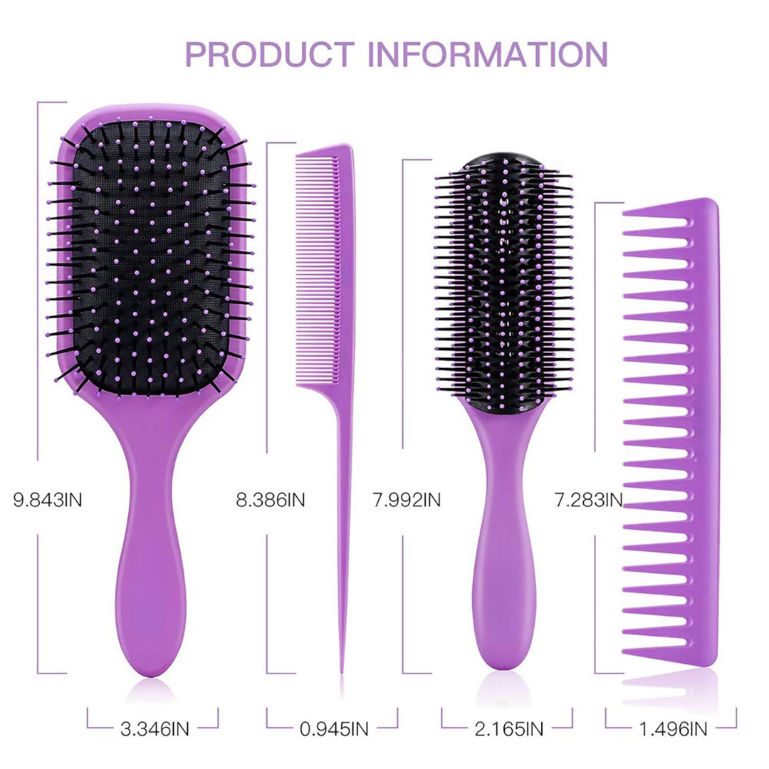 4-piece Detangling Hair Brush Set-Black-Nora Luxe