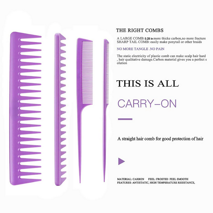4-piece Detangling Hair Brush Set-Black-Nora Luxe
