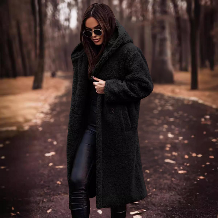 Long women's teddy coat with hood – Maren