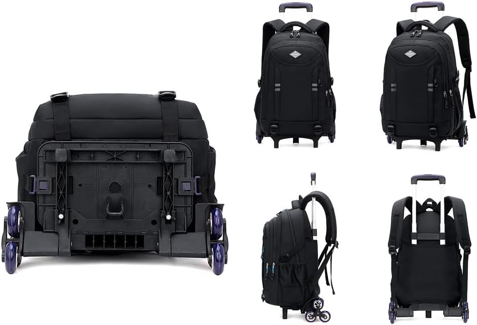 Multi-Pocket Rolling School Backpack for Boys – Convertible Trolley Bag