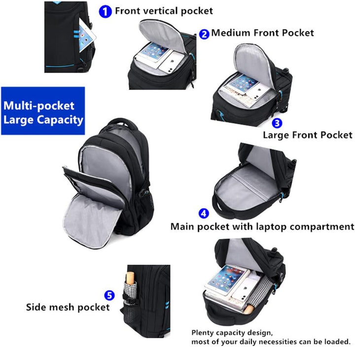 Multi-Pocket Rolling School Backpack for Boys – Convertible Trolley Bag