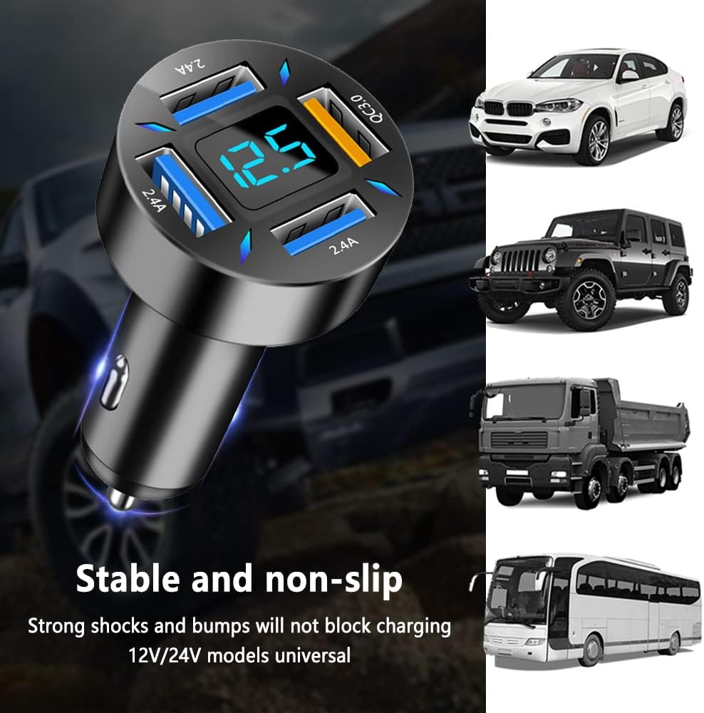 66W Super Fast Car Charger with USB PD & QC 3.0 – Universal for 12-24V Cigarette Lighter-1-piece-black-QC/2.4A-Nora Luxe