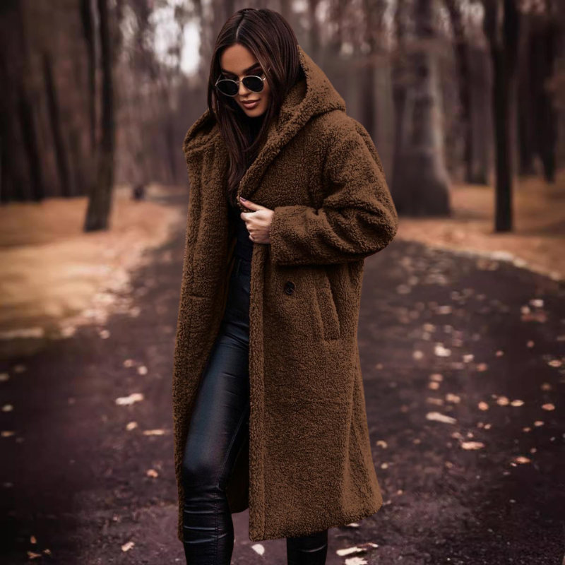 Long women's teddy coat with hood – Maren