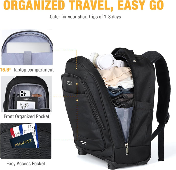30L Rolling Laptop Backpack with 4 Spinner Wheels & Water-Resistant Design
