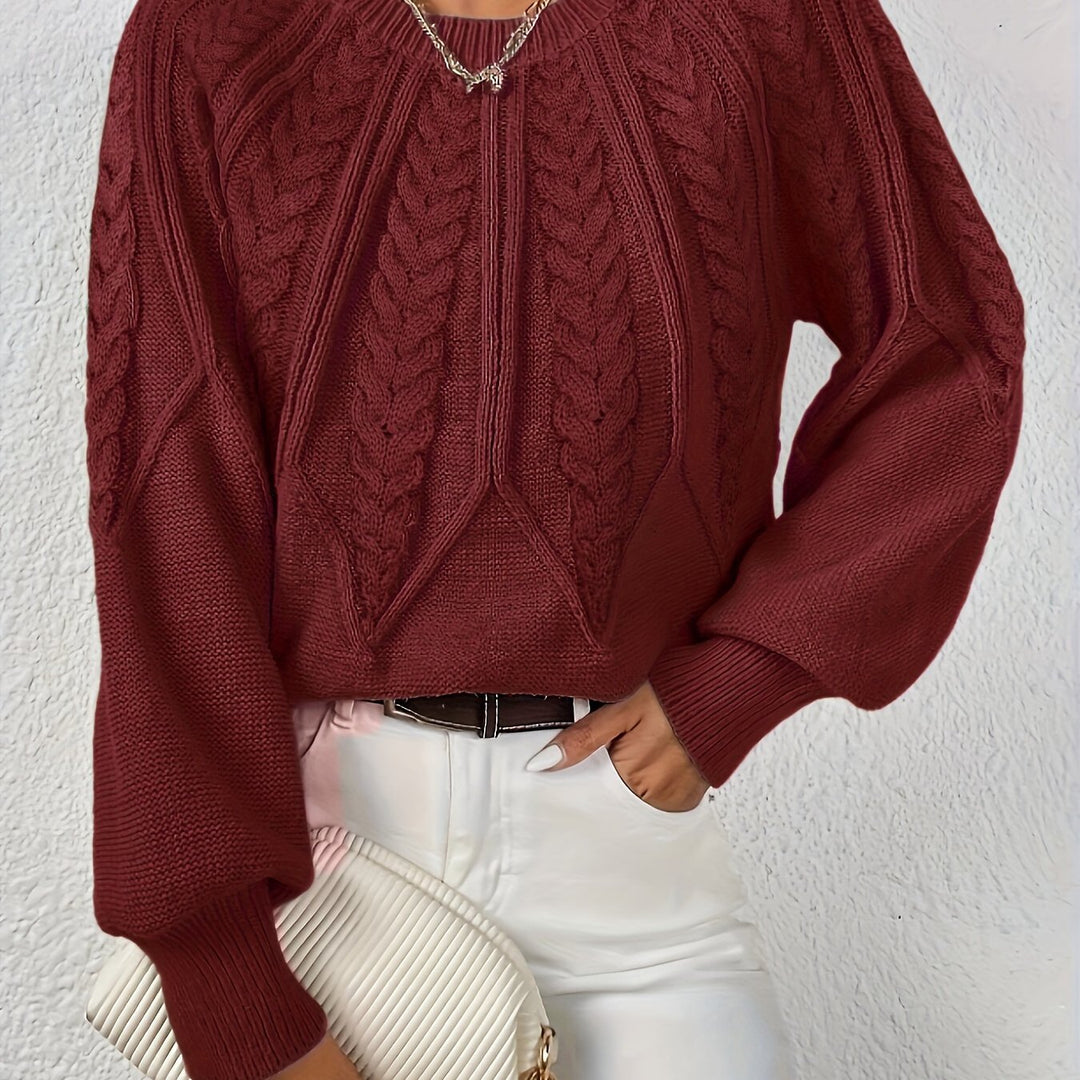 Ladies Cable Knit Sweater with Lantern Sleeves – Sanna