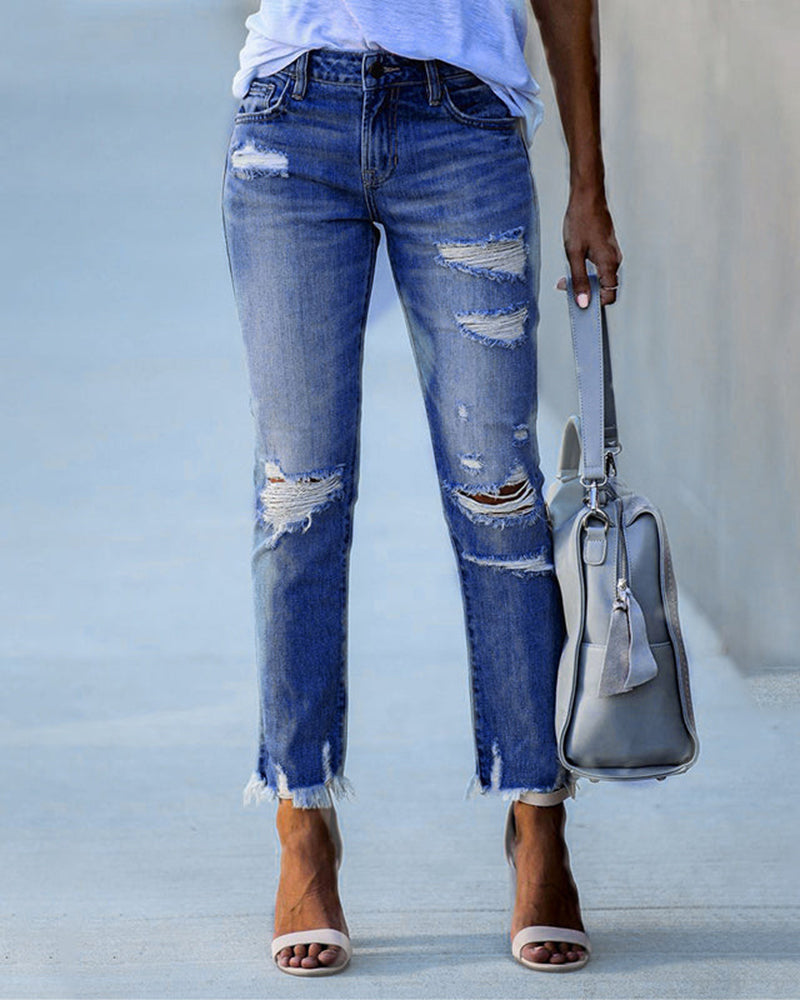 Ladies' Slim Fit Jeans with Rips – Liora