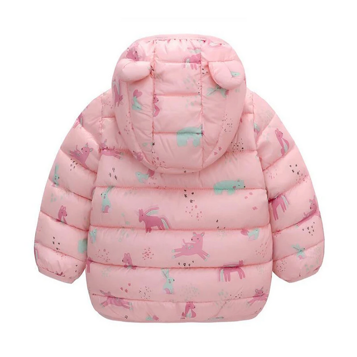 Children's waterproof rain jacket in a down style with cartoon design – Miro