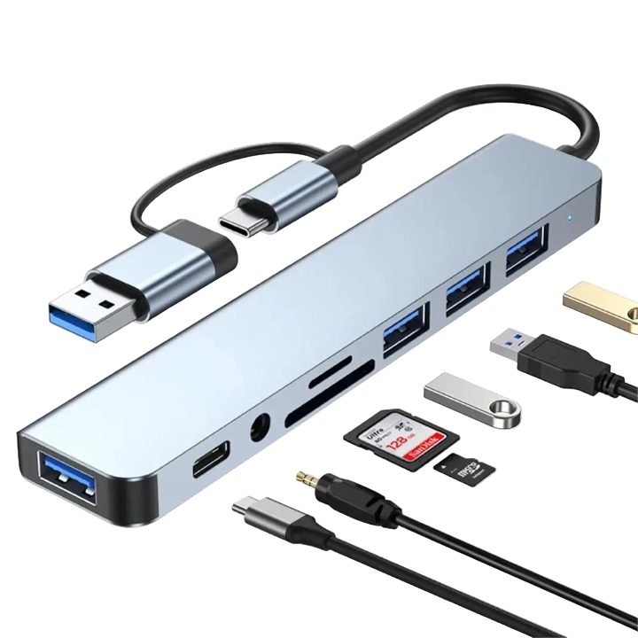 8-in-1 USB-C Hub with SD, Audio, USB Ports – Buy 1, Get 1 FREE-State of Style
