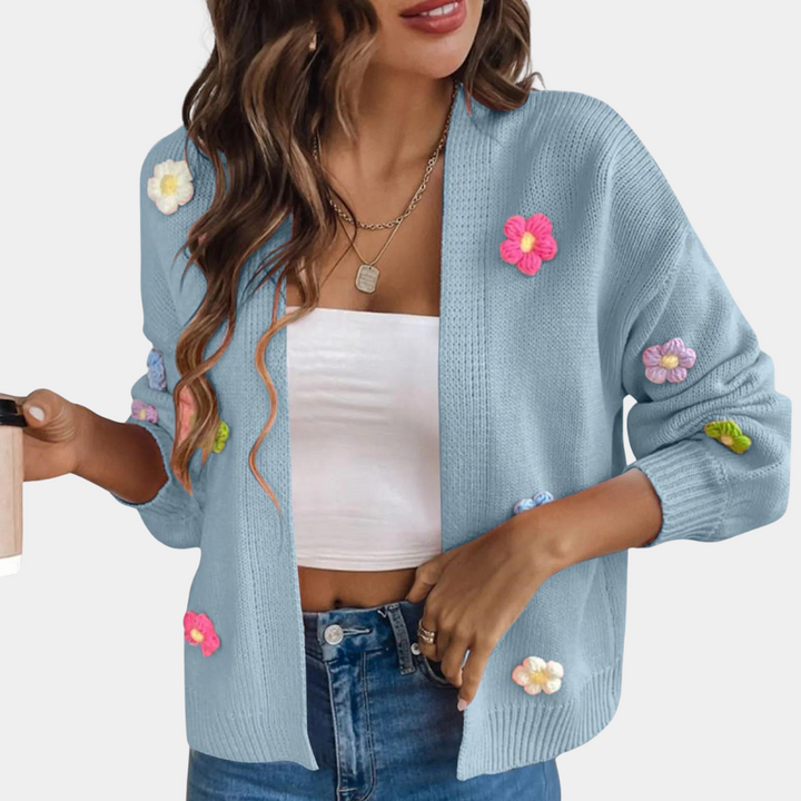 Knitted Women's Cardigan with 3D Flowers – Maribel