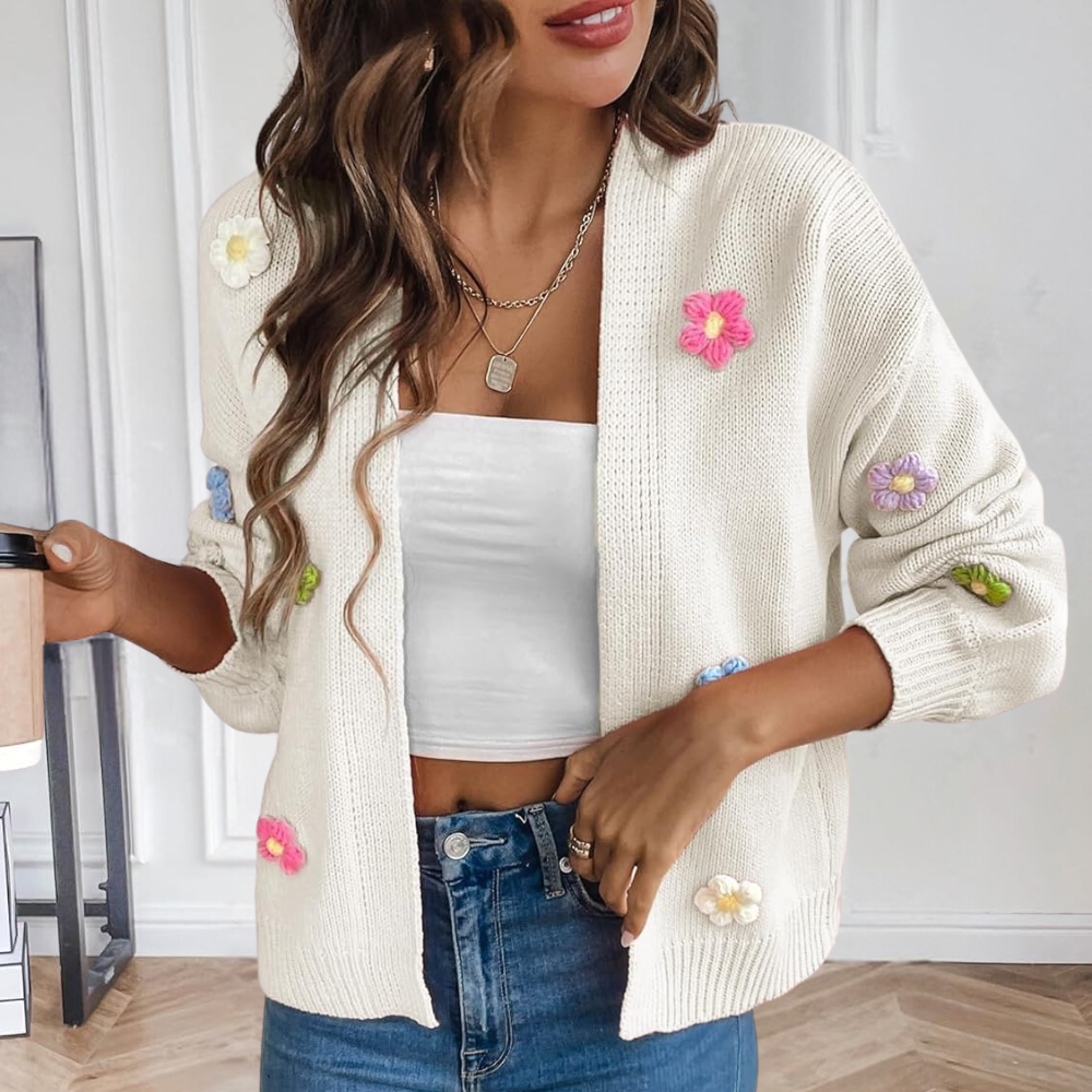 Knitted Women's Cardigan with 3D Flowers – Maribel