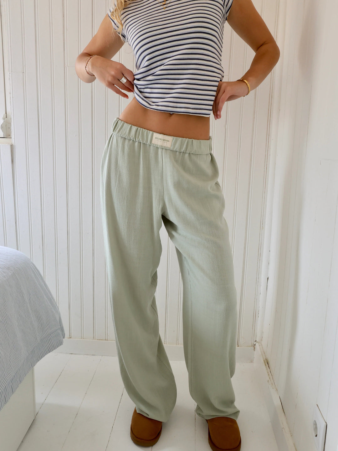 Ladies' lounge trousers with a stripe pattern – Elvira