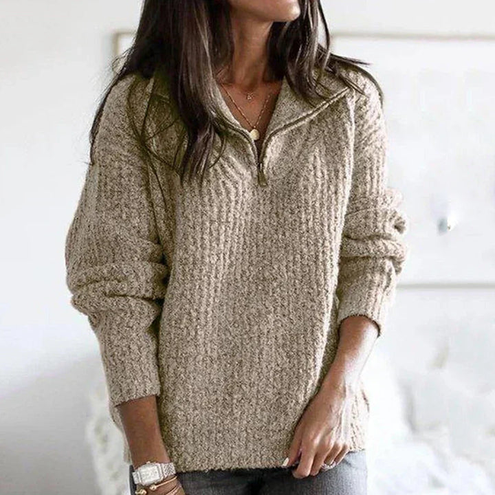 Autumnal structured women's half-zip sweater with long sleeves - Noelle