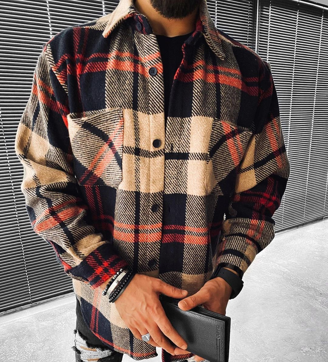 Unisex Oversized Checkered Shirt with Long Sleeves & Modern Design – Elvano