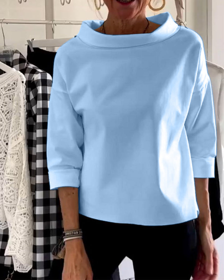 Ladies' autumn blouse with a high collar and 3/4 sleeves – Mireille