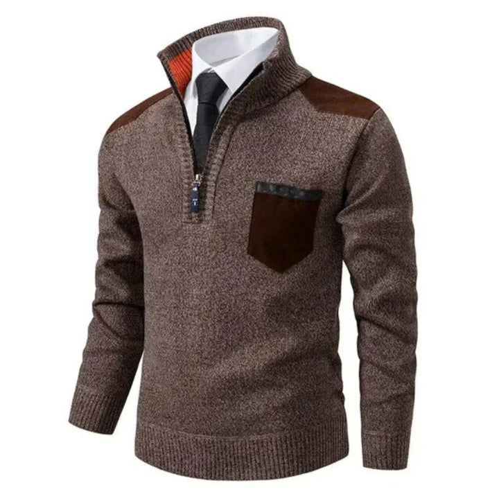 Men's pullover with edge zipper neck and long sleeves – Cedric