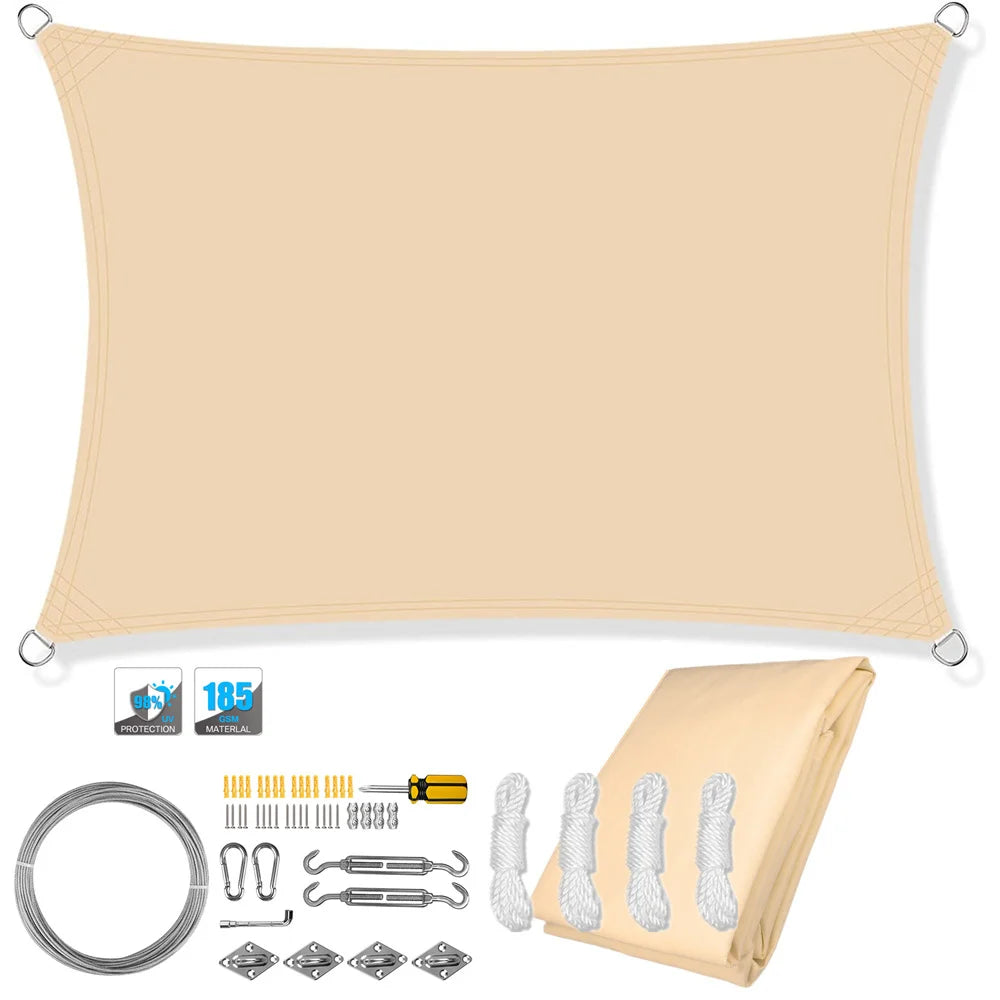 Waterproof Rectangular Sun Shade Sail with UV Protection & Mounting Kits – ShadeGuard