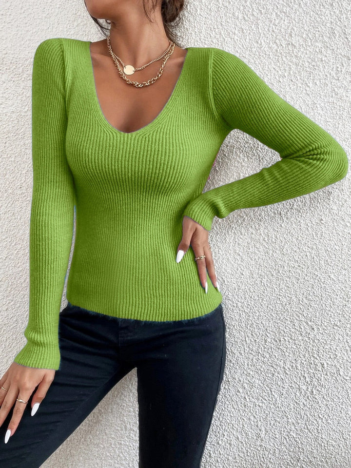 Ladies' knitted jumper with V-neck - Alina