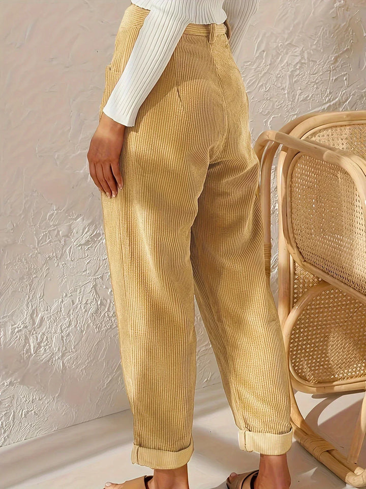 Ladies' corduroy trousers with a high waist and straight cut – Elvira