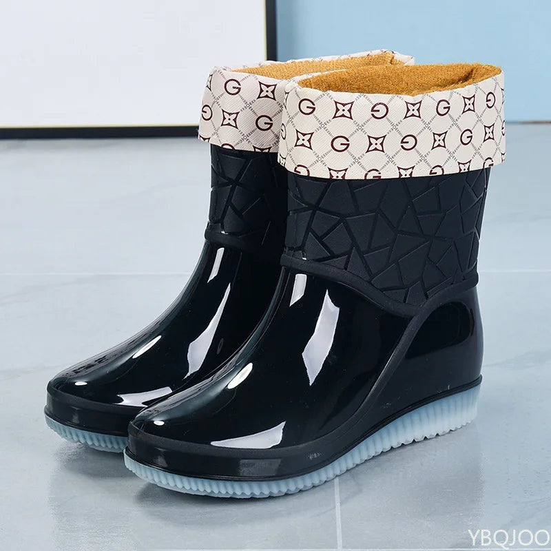 Ladies' half-height waterproof rain boots with pattern & non-slip sole – Marvella