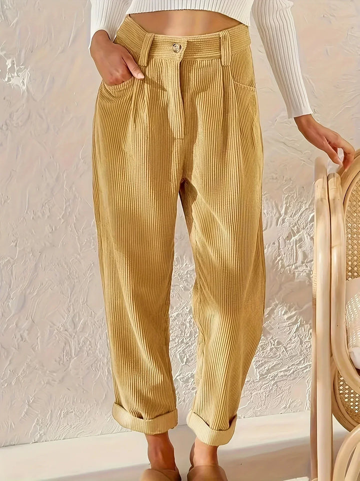 Ladies' corduroy trousers with a high waist and straight cut – Elvira