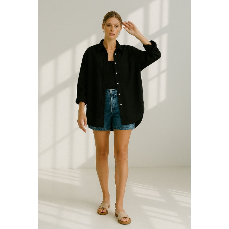 Linen Ladies Blouse with Button Closure – Marise