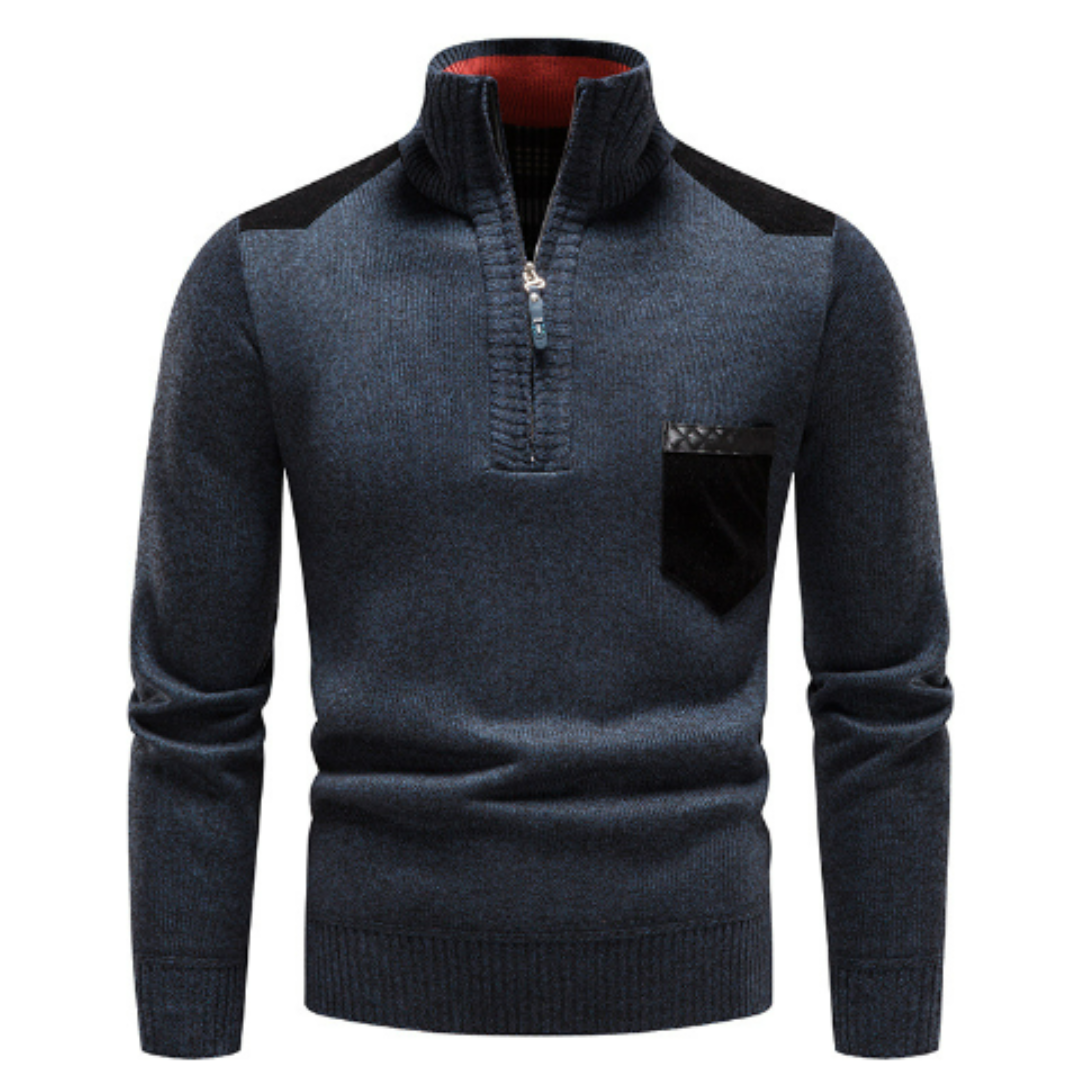 Men's pullover with edge zipper neck and long sleeves – Cedric