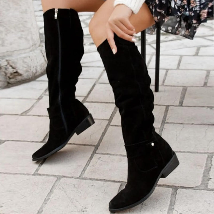 Ladies' suede look ankle boots with block heel – Elinor