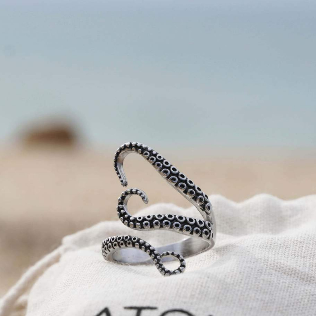 Adjustable Silver Tentacle Ring - Nautilus-Nora Luxe