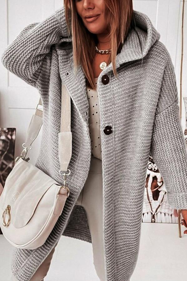 Ladies' knitted vest with hood and button closure – Waldaine