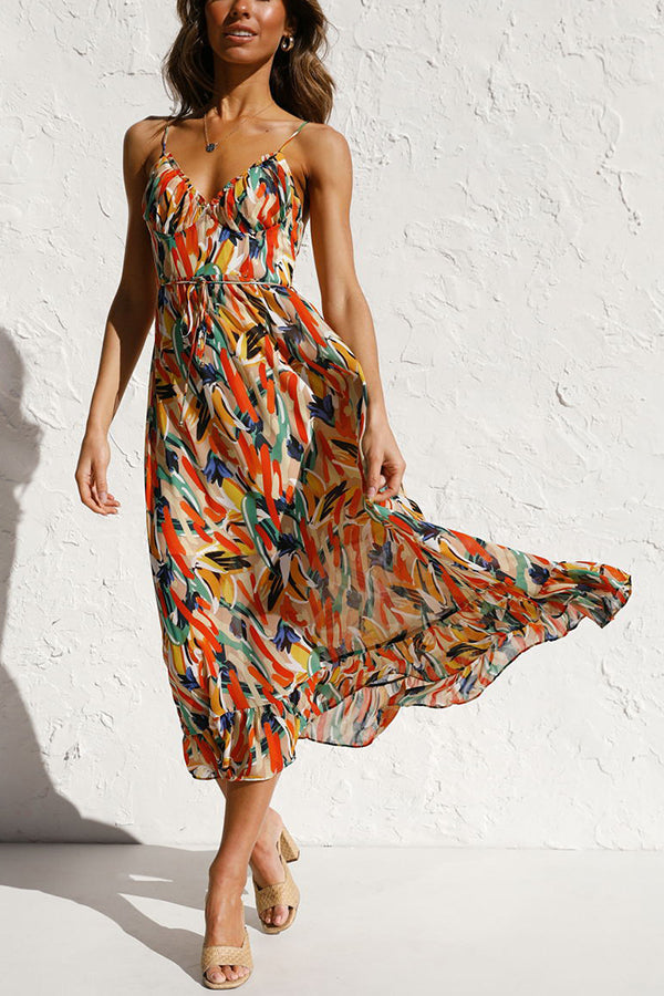 Airy maxi summer dress with a waist cut - Mira-Yellow-S-The Livary
