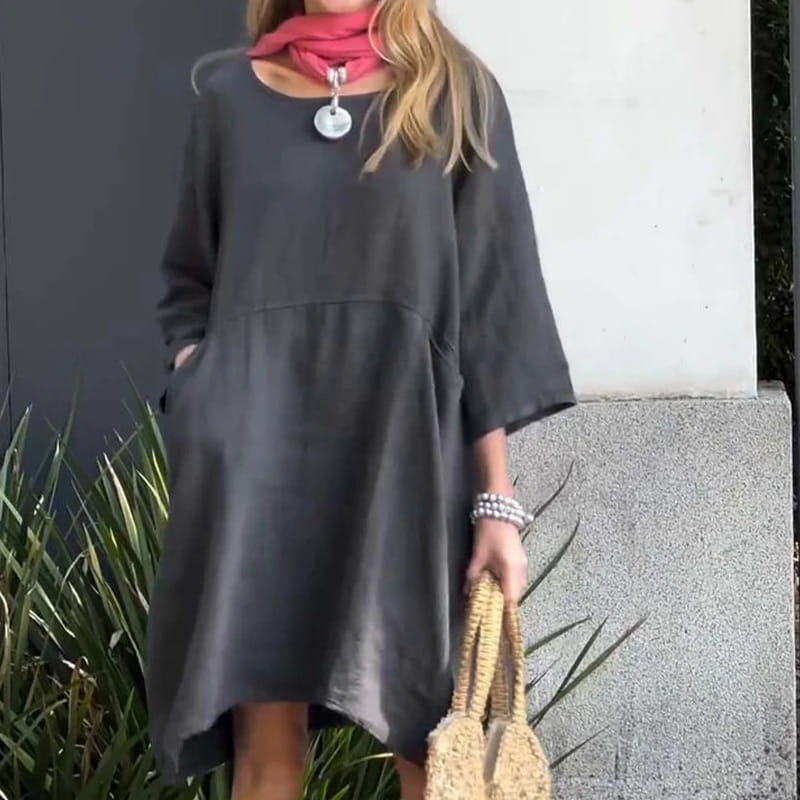 Airy summer dress with a loose fit & practical pocket – Malia-Gray-M-Nora Luxe