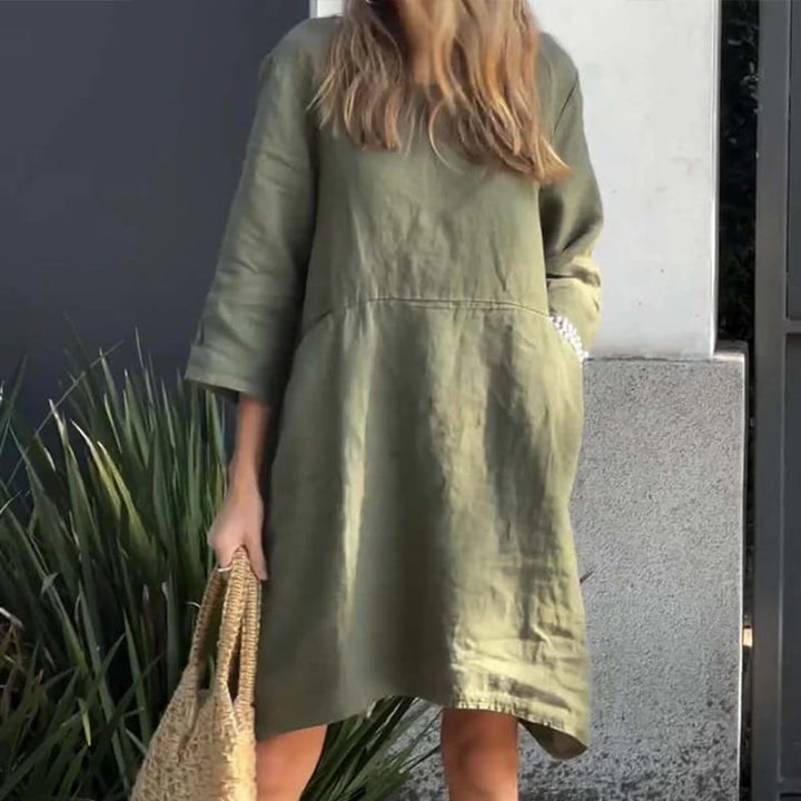 Airy summer dress with a loose fit & practical pocket – Malia-Green-M-Nora Luxe